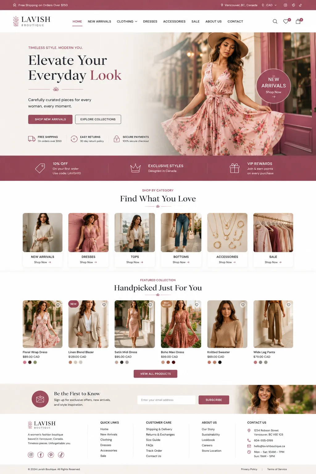 Lavish Boutique website mockup
