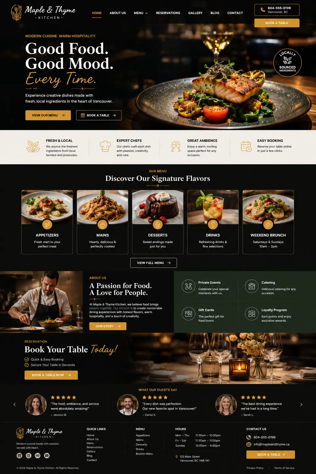 Maple & Thyme Kitchen website mockup