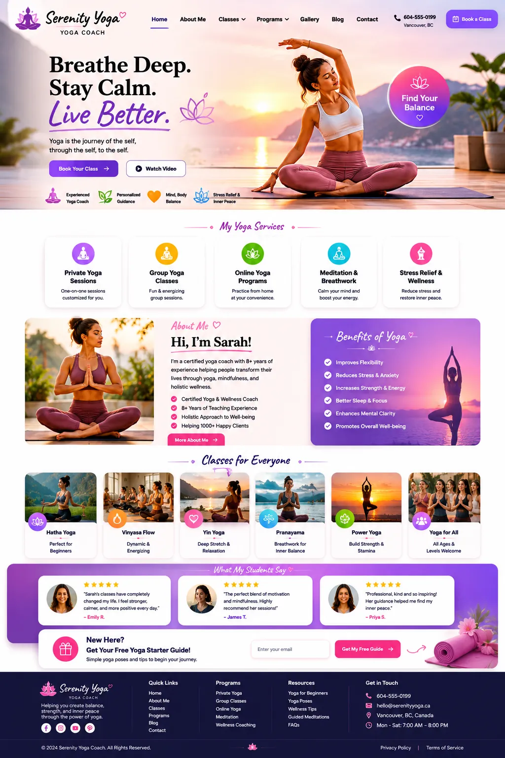 Serenity Yoga Coach website mockup