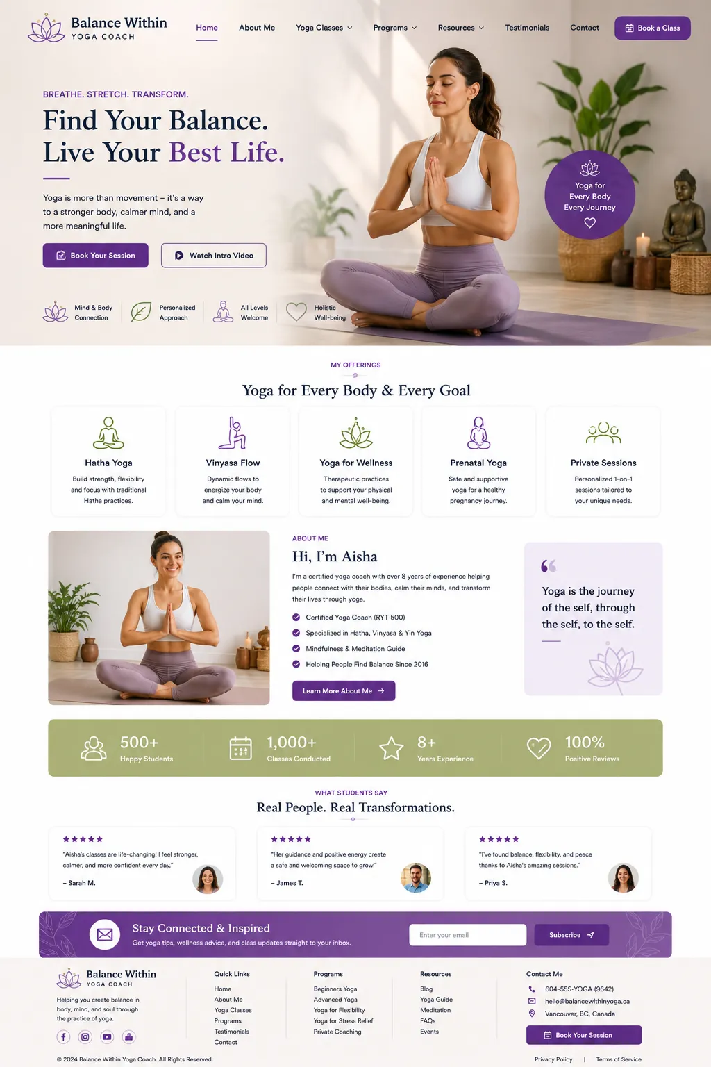 Balance Within Yoga website mockup