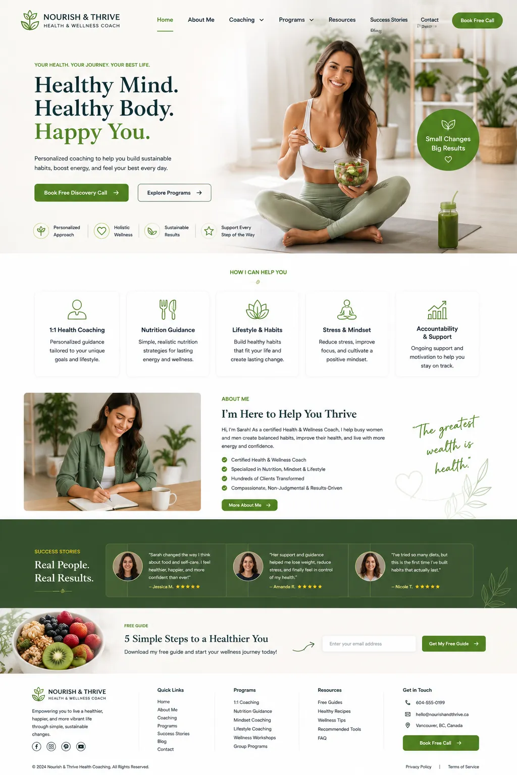 Nourish & Thrive Health Coach website mockup