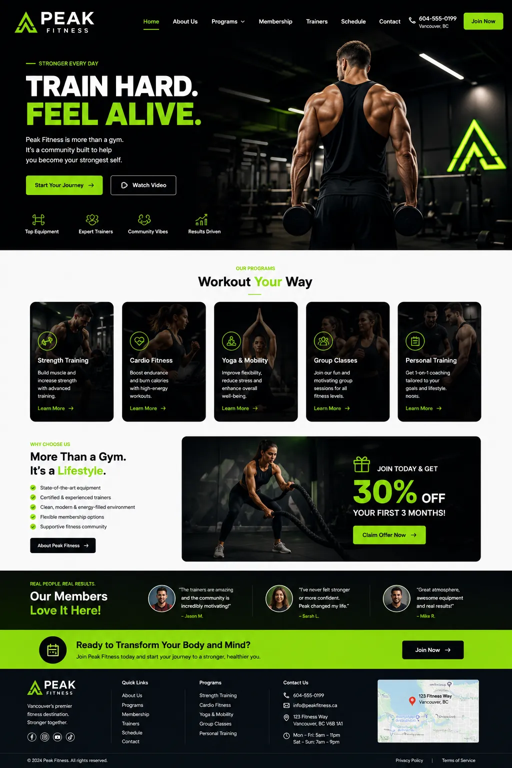 Peak Fitness website mockup
