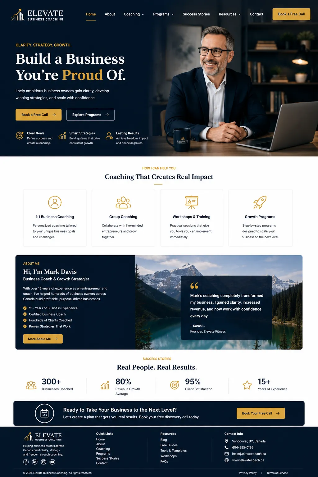 Elevate Business Coaching website mockup