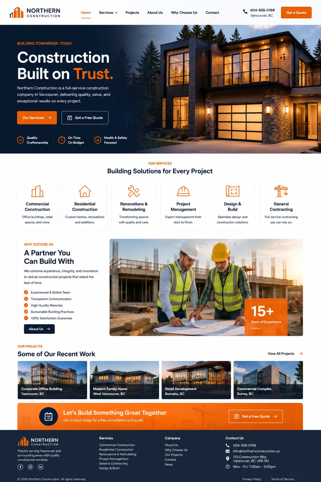 Northern Construction website mockup