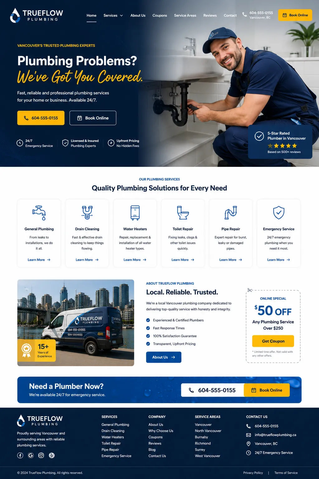 TrueFlow Plumbing website mockup