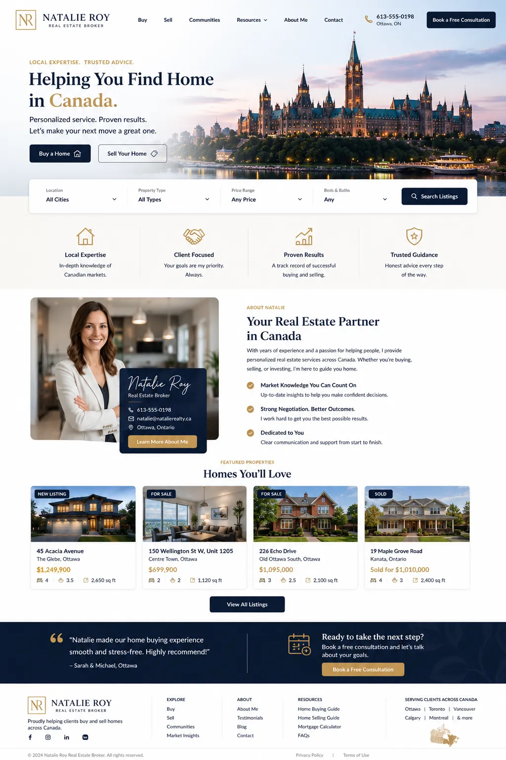 Natalie Roy – Real Estate Broker website mockup